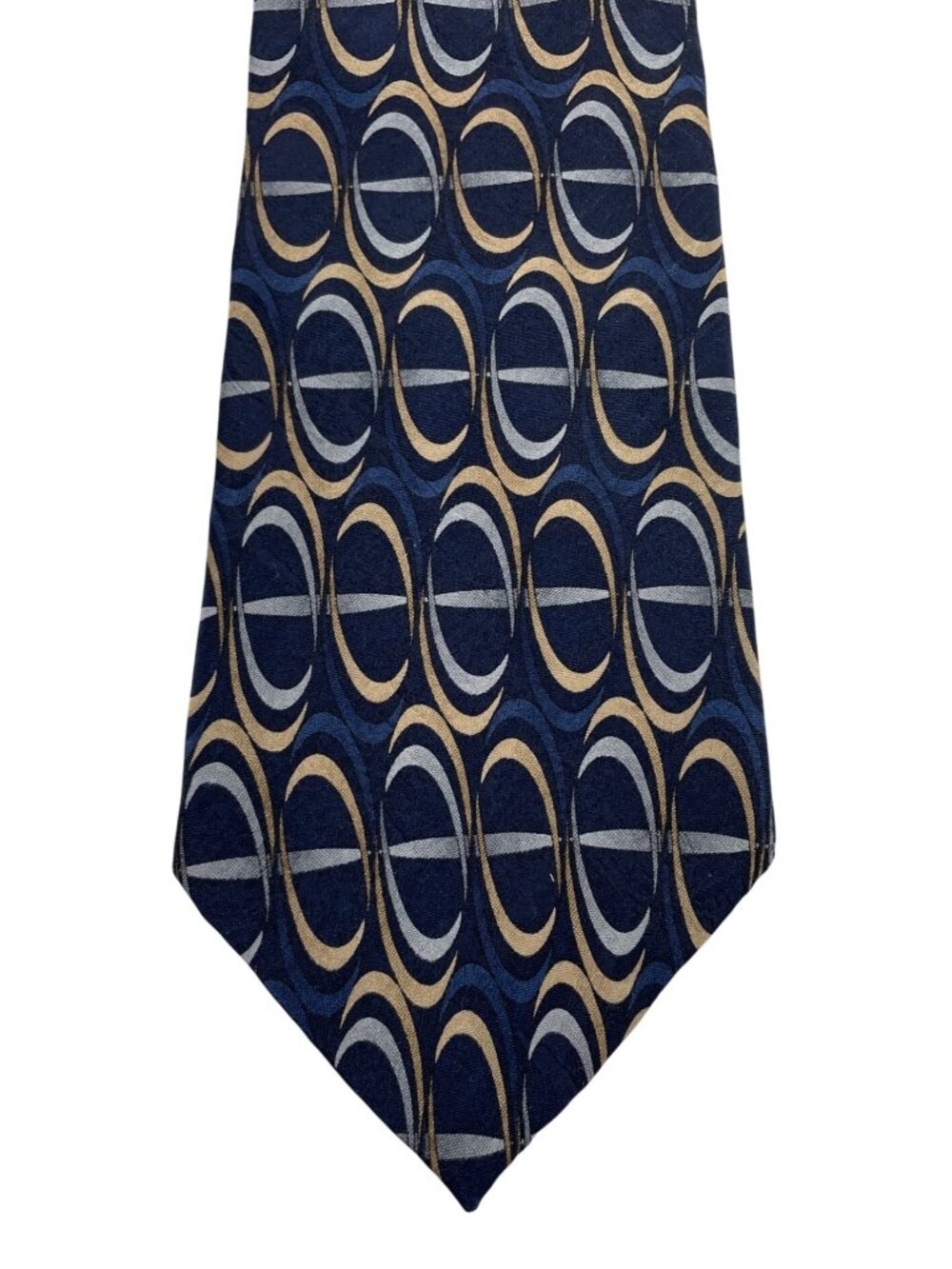 Van Heusen 100% Silk Mens Tie Necktie Blue Tan Gray Geometric Print